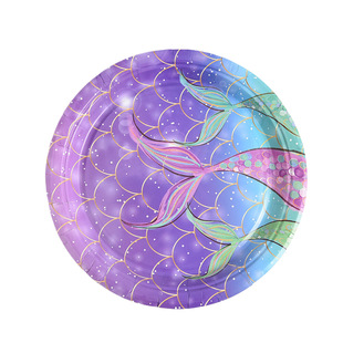 Cross-border New Product Disposable Dinner Plate Mermaid Butterfly Pattern Birthday Party Layout Props 7inch 9inch Paper Plate