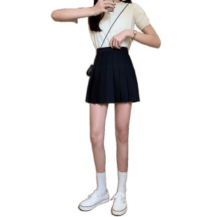 New Summer High-Waisted Slimming Elastic College Anti-Exposure Short Skirt for Small People Plus Size Pleated Skirt