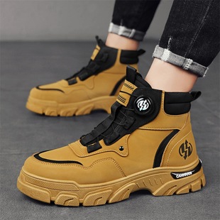 Outdoor Men's Shoes Autumn and Winter High-Top Boots Men's 2024 Velvet Trendyy Work Boots Men's Height-Increasing Motorcycle Shoes