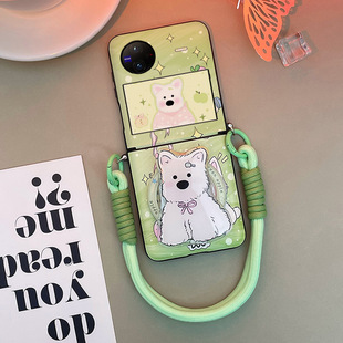 Suitable for vivoXFlip Mobile Phone Case Green Portable Crossbody Blue Elephant Highland Puppy Magnetic Bracket Light Luxury Ins
