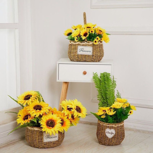 Portable flower basket wholesale rattan net red moon egg blue flower arrangement fruit simulation woven flower pot Tanabata