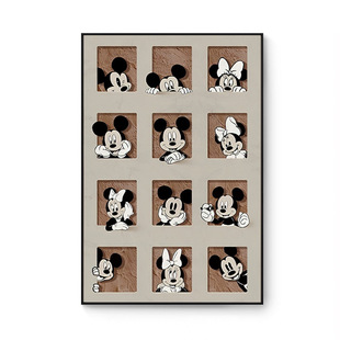 Maillard retro Mickey living room decorative painting Chinese ancient style floor painting children's bedroom niche art hallway hanging painting