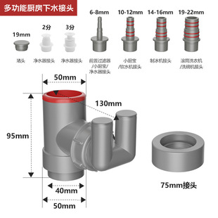 Kitchen downcomer tee joint water purifier sewer pipe front filter drain pipe two-in-one multifunctional