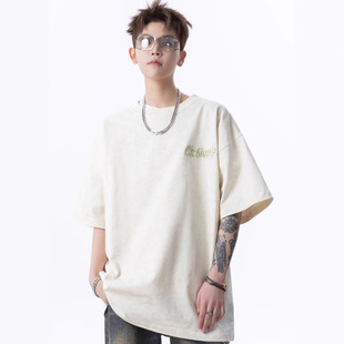 Embroidered Ice Silk Short-sleeved T-shirt Men's Summer 2025 New Arrival American Top Loose Teenager Boys Half-sleeved Clothes