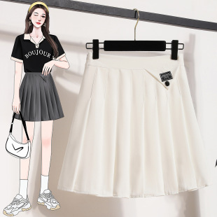 Real Shot of Large Size Thin Korean Style Suit Pleated Skirt Loose A-Line Skirt Three-Color High Waist Slimming Look Short Skirt