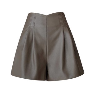 High Waist Pu Leather A- Shaped Casual Wide-Leg Shorts Women's 2025 Autumn and Winter New Style Outer Wear Elegant Slimming Straight Boots Pants