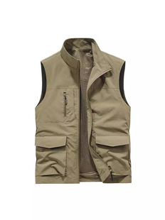 New vest Men's Outdoor Leisure spring and summer photography fishing vest stand collar vest waistcoat men's hair generation