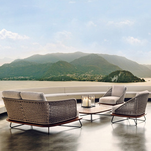 Nordic Outdoor Sofa Outdoor Villa Teak Combination Rattan Sofa Casual Rattan Sofa Balcony Rattan Chair Sofa