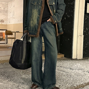 Hong Kong Style Vintage Denim Locomotive Cotton-padded Jacket Women's Little 2024 Winter New fleece-lined Thickened Lamb Wool Cotton-padded Jacket