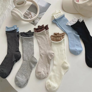 Summer Thin Socks Women's Mid-tube Color-matching Fake Two-piece Double Rakou Stacked Socks Glass Silk Stockings Ins Internet Popular Socks