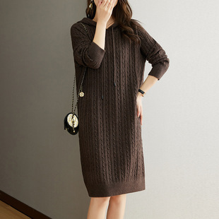 Hooded sweater long sweater skirt loose lazy hooded sweater women's dress 2023 new autumn and winter thick