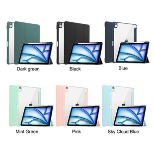 For Apple's new 2024iPad pro11 acrylic transparent protective case Air6 upper pen slot tri-fold leather case