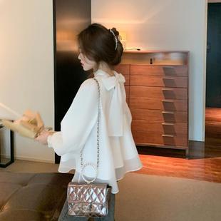 Early Autumn New Korean Style Super Fairy Elegant Loose Slim Belly Covering Top Chiffon Small Shirt Women's High-end Western Style