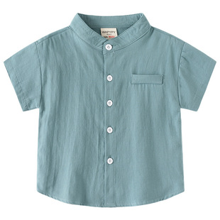 Children's Short-sleeved Shirt Summer Collar Boys' Casual Shirt New Korean Style Baby Solid Color Cardigan Top