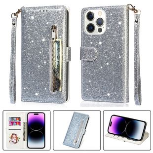 Foreign Trade Glitter Zipper Bag Suitable for iphone16 Flip Leather Case 15promax Card Holder Protective Cover 14
