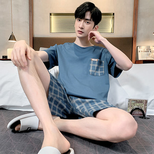 New pajamas men's summer short-sleeved shorts youth Simple Men's plus size homewear comfortable casual suit