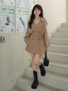 British style mid-length coat for women loose 2023 Spring and Autumn New Korean style small overcoat versatile casual trench coat