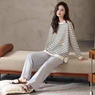 Class A antibacterial pajamas women's autumn and winter cotton long sleeve 2024 new ladies can wear cotton home clothes suit