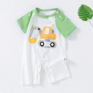Baby's jumpsuit cotton summer short-sleeved thin newborn clothes baby's pajamas wrap fart jumpsuit climbing suit