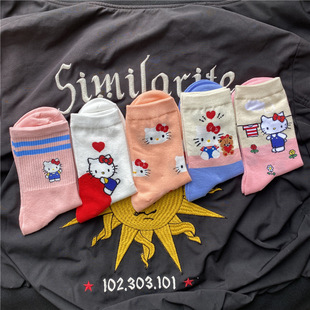 Носки для детей пары дикие японские аниме мультфильмы Hello Kitty серии длинные носки мужские индивидуальные спортивные носки