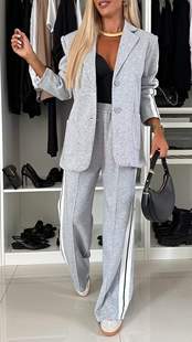 2024 European and American style cross-border independent station foreign trade new autumn and winter button long sleeve lapel casual suit two-piece women