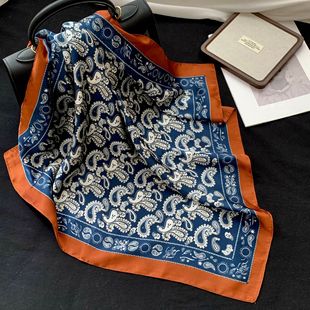 Silk Scarf Square Scarf Advanced Sense Simple Design Sense Silk Scarf Artistic Cashew Flower Neck Scarf Shawl