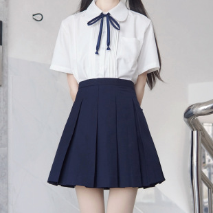 JK uniform box pleated skirt genuine basic versatile preppy style black thick cyanotic gray skirt high waist box pleated pleated skirt