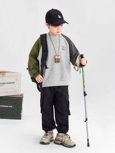 Zuoxi Children's Wear Boys Contrast Shoulder Spring Long Sleeve Sweatshirt Printed 2025 New Spring and Autumn Casual All-match Top