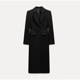 Amazon 2025 black lapel single row multi-button long sleeve long suit coat fashion temperament high sense coat