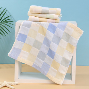 Double layer baby cotton gauze color square towel children wash face and wipe hands kindergarten small towel baby hook saliva towel