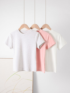 Summer Grey Shoulder Slim-fit Short-sleeved T-shirt Women's 2025 New Round Neck Slim-fit High Elastic Slim-fit Short Women's Top