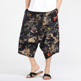 Spring and Summer 2025 Chinese Style Men's Retro Trendy Large-size Pants Low-grade Baggy Pants plus size Loose Haren Pants