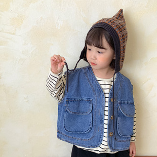 Girls' Denim Vest Children's 2023 New Spring and Autumn Waistcoat Baby's Stylist Korean Style Coat Vest