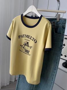 Contrast Collar Car Dog Printed Short-sleeved T-shirt Women's 2025 Summer New Korean Style Loose Fashionable Top