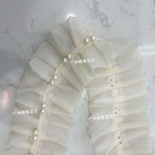 Factory Direct Pearl chiffon folding lace double-layer pleated bubble bead lace coat neckline clothing accessories