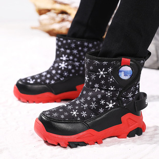 Children's shoes boys' cotton boots children's fleece-lined thick warm cotton shoes waterproof medium and big children girls' boots non-slip snow boots