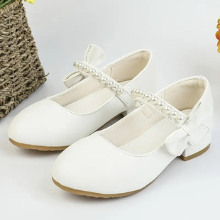 Girls Princess Shoes White Leather Shoes Fashion Elegant Dance Leather Shoes Elegant Princess Style Elegant Women's Big Children's Leather Shoes