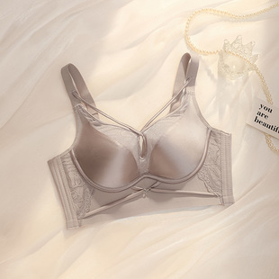 High-grade Light Luxury Satin Underwear Women's Non-rimmed Push-up Sexy Bra Adjustable Auxilary Breast Bra Live Broadcast