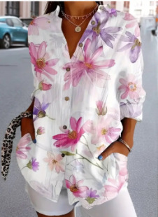 Independent Station plus size Women's New Long Sleeve Button Shirt Solid Color Floral Women Button Shirt Casual Comfortable