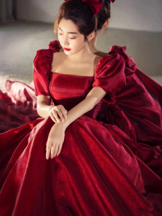 Toast Dress Bride 2022 New Winter Elegant Covering Arm wine red Engagement dress Usually Wear Dress