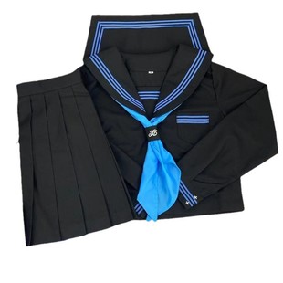 Original JK Uniform Genuine Japanese Improved Blue Three Sailor Suit Bad Girl College Style Class Suit Middle Suit Female