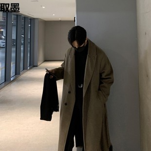 Winter Men's Woolen Coat Fashionable Thickened Korean Style Loose Woolen Coat Men's Long Over-the-knee Non-cashmere Jacket