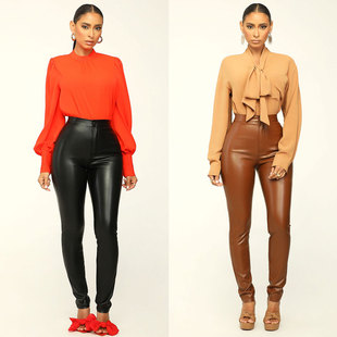 2022 Amazon foreign trade new European and American trend tight PU leather pants personality versatile high waist pencil pants women