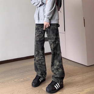 cleanfit Camouflage Straight Pants Men's Spring American Style Vintage Vibe Logging Pants Straight Scimitar Jeans