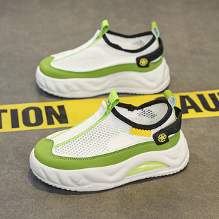 Children's Shoes Boys Mesh Shoes 2024 New Summer Children's Breathable Hollow-out sneaker Large Children's Slip-on White Shoes