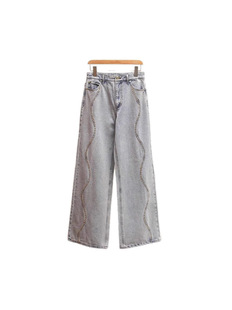 [In Production] S Family Spring New Fashion French Leisure Joker Washed Old Hot Diamond Straight Jeans Women