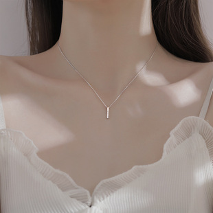 Sweet or cold new alloy diamond-encrusted pendant necklace women's row drill small straight stick elegant clavicle chain