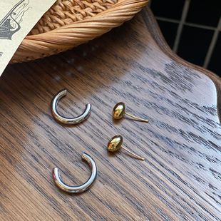925 Silver Needle Distinctive Contrast Color Beanie Earrings C- Type Two-Wear Design Sense Earrings All-Match ins Niche Earrings and Earrings