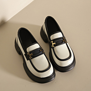 British style small leather shoes women's muffin vintage 2024 new one-pedal Lefu thick-soled spring shoes white