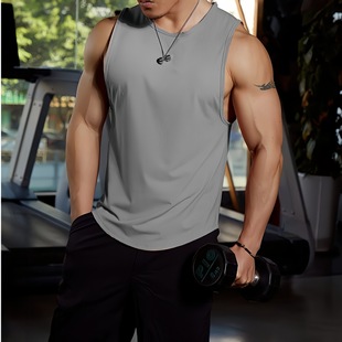 Summer New Running Training Sports Breathable Sweat-wicking Sleeveless Men's T-shirt Muscle Fitness Trendy Brand Quick-drying Vest Ins